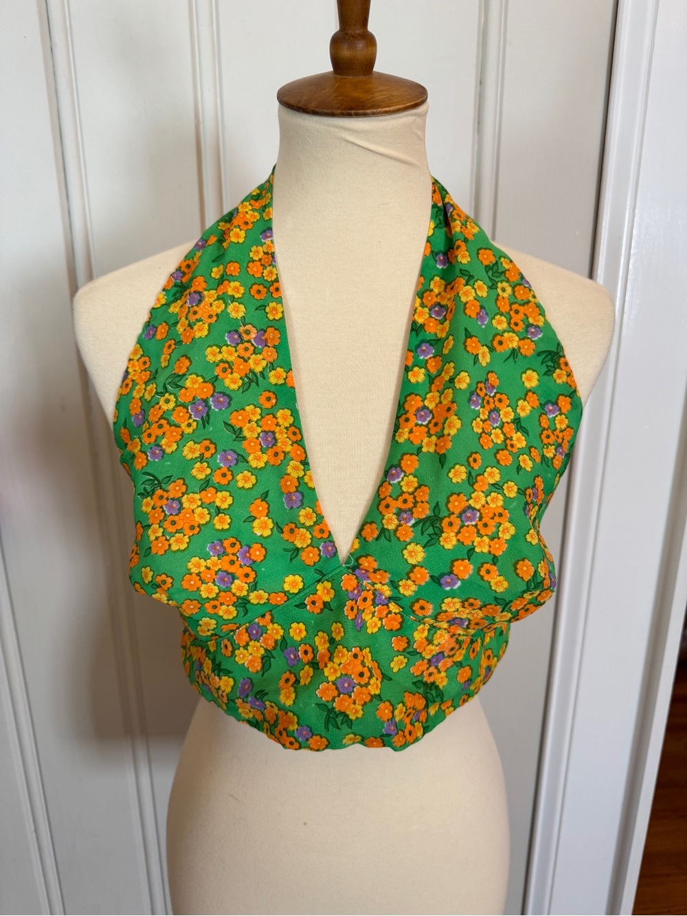 Vintage Floral Green Halter Top Festival Fairycore Boho Large